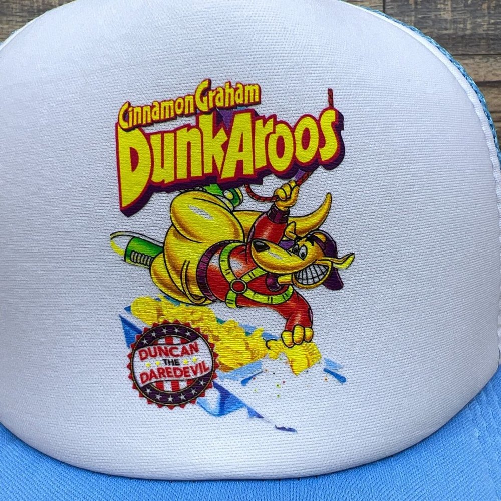Retro Dunkaroos Mens Trucker Hat Blue Snapback 90s Vintage Snack Baseball Cap - Picture 3 of 8